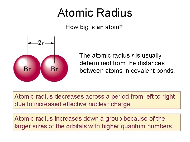 Atomic Radius How big is an atom? The atomic radius r is usually determined