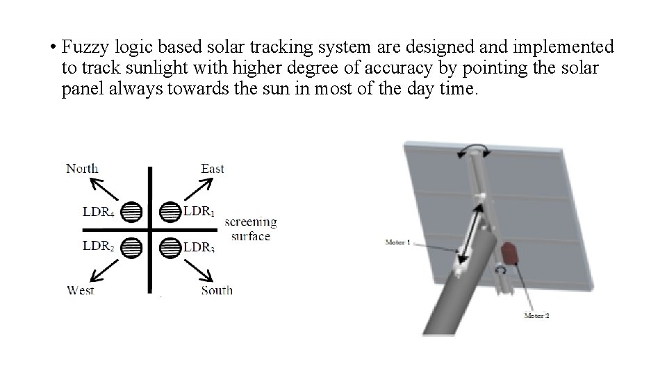  • Fuzzy logic based solar tracking system are designed and implemented to track