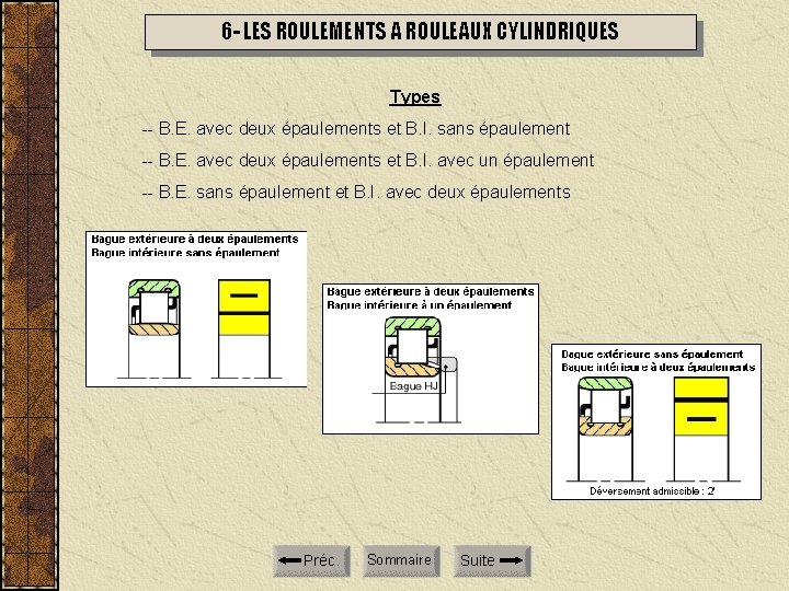 6 - LES ROULEMENTS A ROULEAUX CYLINDRIQUES Types -- B. E. avec deux épaulements