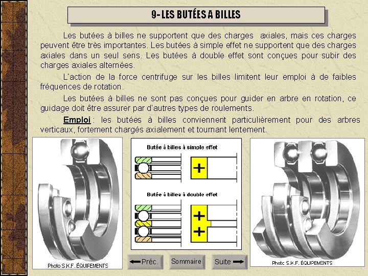 9 - LES BUTÉES A BILLES Les butées à billes ne supportent que des