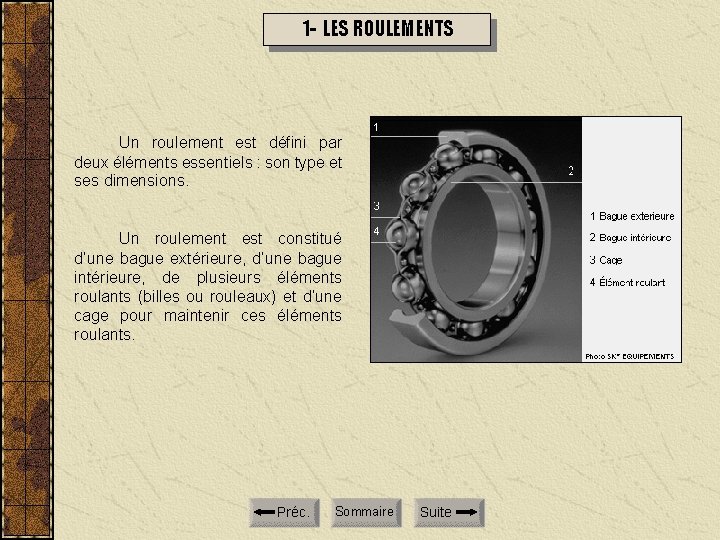 1 - LES ROULEMENTS Un roulement est défini par deux éléments essentiels : son