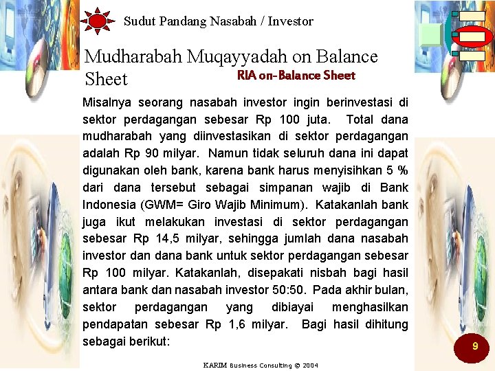 Sudut Pandang Nasabah / Investor Mudharabah Muqayyadah on Balance RIA on-Balance Sheet Misalnya seorang