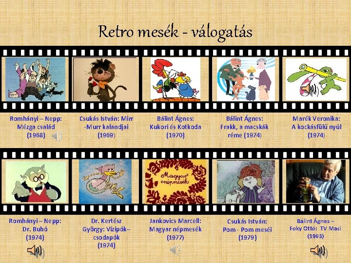 Retro mesék - válogatás Romhányi – Nepp: Mézga család (1968) Csukás István: Mirr -Murr