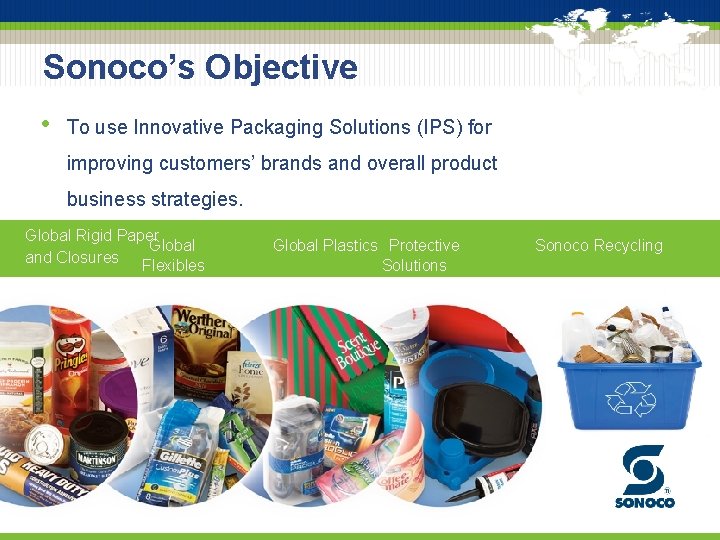 Sonoco’s Objective • To use Innovative Packaging Solutions (IPS) for improving customers’ brands and