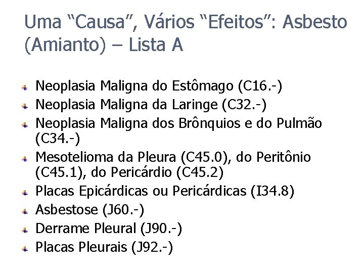 Uma “Causa”, Vários “Efeitos”: Asbesto (Amianto) – Lista A Neoplasia Maligna do Estômago (C