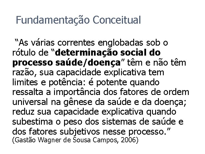 Fundamentação Conceitual “As várias correntes englobadas sob o rótulo de “determinação social do processo