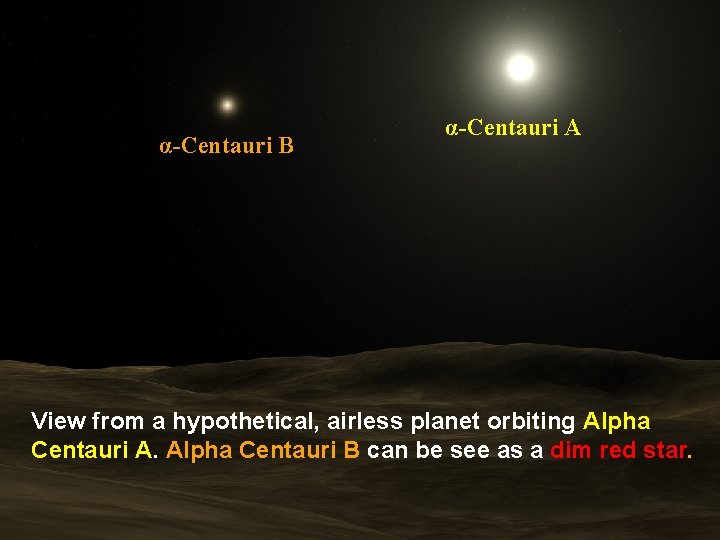 α-Centauri B α-Centauri A View from a hypothetical, airless planet orbiting Alpha Centauri A.