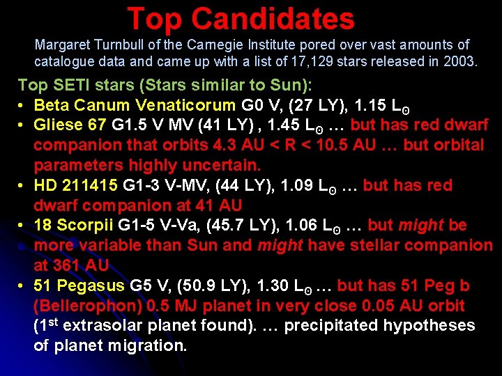 Top Candidates Margaret Turnbull of the Carnegie Institute pored over vast amounts of catalogue