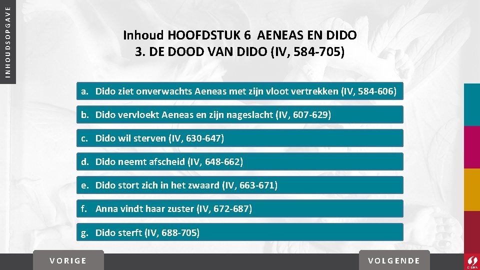 INHOUDSOPGAVE Inhoud HOOFDSTUK 6 AENEAS EN DIDO 3. DE DOOD VAN DIDO (IV, 584