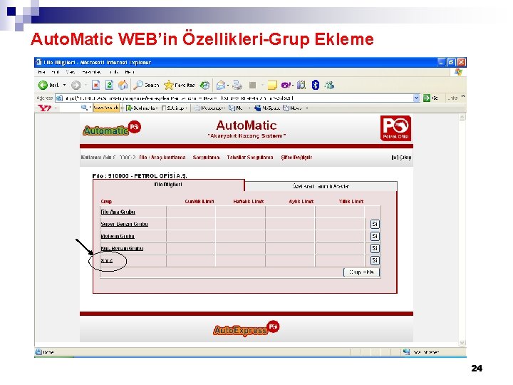 Auto. Matic WEB’in Özellikleri-Grup Ekleme 24 
