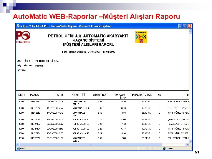 Auto. Matic WEB-Raporlar –Müşteri Alışları Raporu 51 
