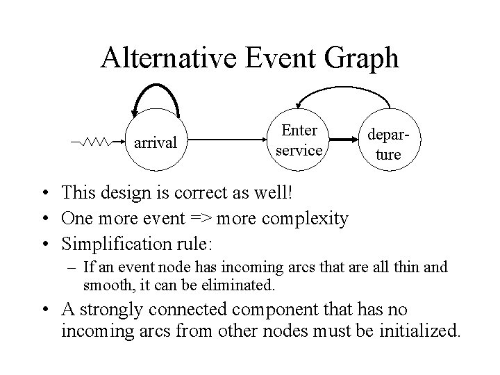 Alternative Event Graph arrival Enter service departure • This design is correct as well!