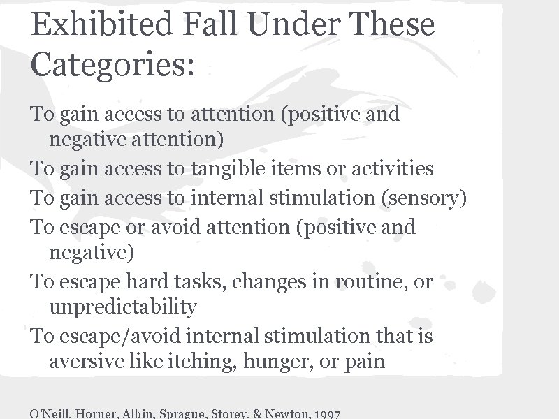 Exhibited Fall Under These Categories: To gain access to attention (positive and negative attention)