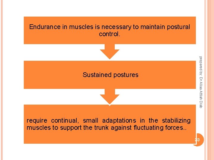 Endurance in muscles is necessary to maintain postural control. prepared by: Dr Aliaa Attiah