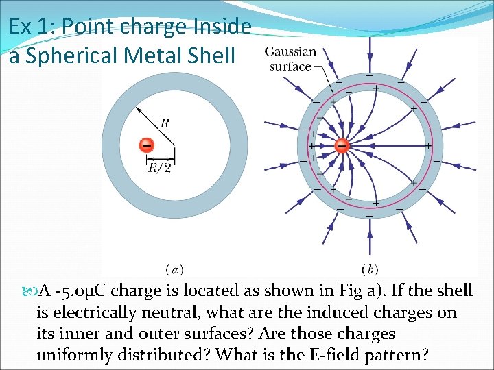 Ex 1: Point charge Inside a Spherical Metal Shell A -5. 0μC charge is