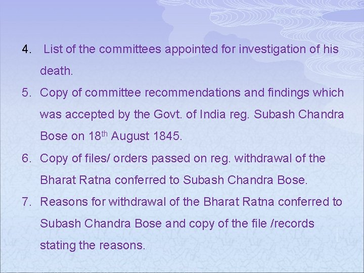 4. List of the committees appointed for investigation of his death. 5. Copy of