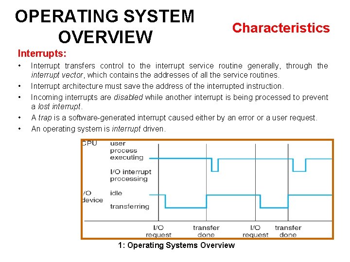 OPERATING SYSTEM OVERVIEW Characteristics Interrupts: • • • Interrupt transfers control to the interrupt