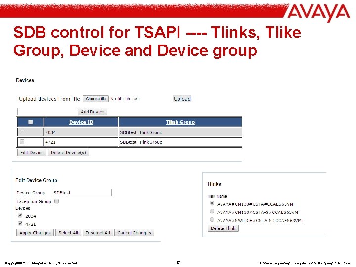SDB control for TSAPI ---- Tlinks, Tlike Group, Device and Device group Copyright© 2003