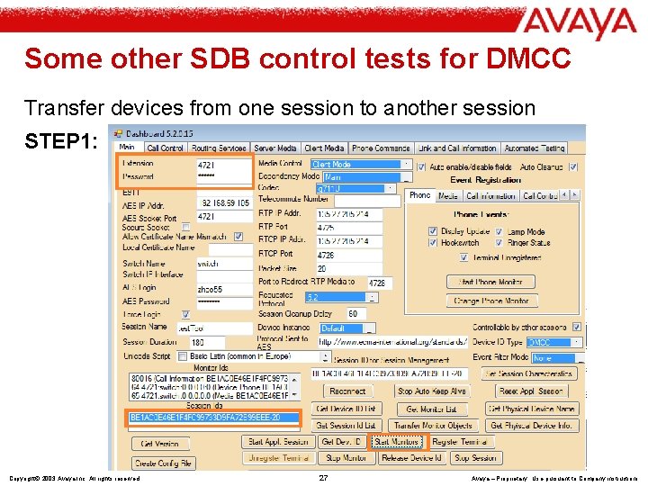 Some other SDB control tests for DMCC Transfer devices from one session to another