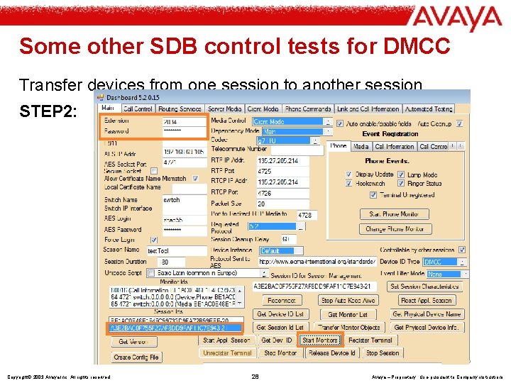Some other SDB control tests for DMCC Transfer devices from one session to another