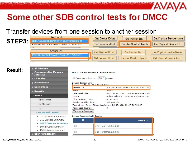 Some other SDB control tests for DMCC Transfer devices from one session to another