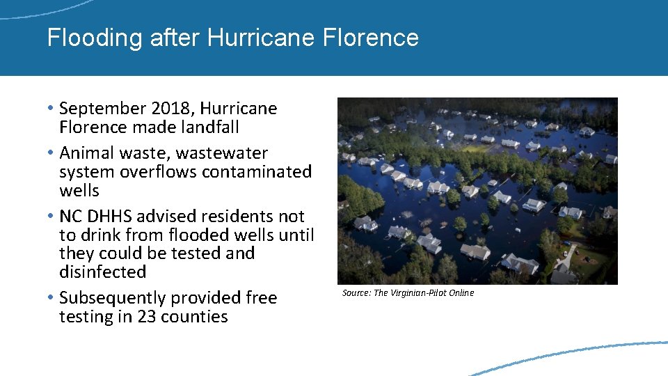 Flooding after Hurricane Florence • September 2018, Hurricane Florence made landfall • Animal waste,