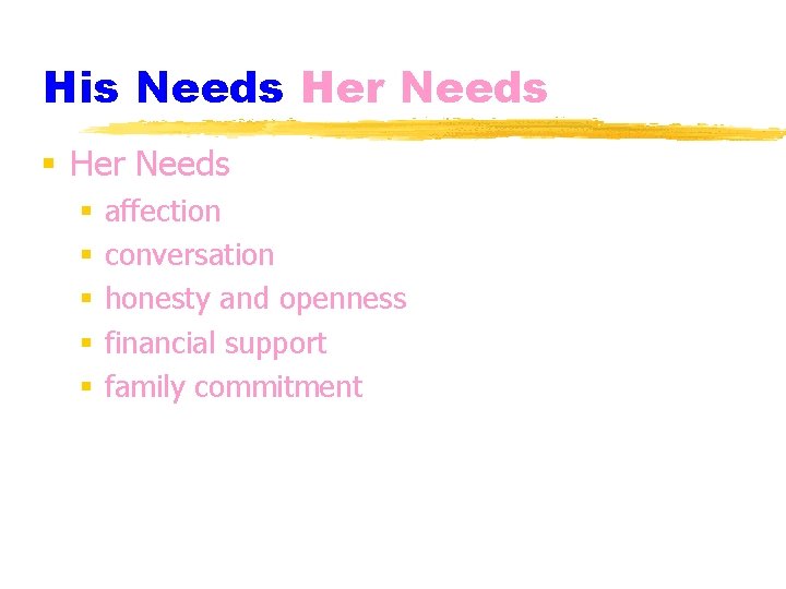 His Needs Her Needs § § § affection conversation honesty and openness financial support