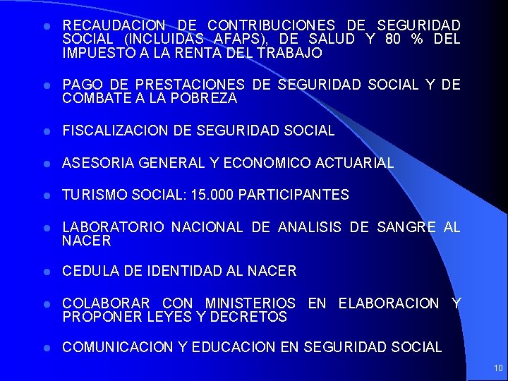 l RECAUDACION DE CONTRIBUCIONES DE SEGURIDAD SOCIAL (INCLUIDAS AFAPS), DE SALUD Y 80 %