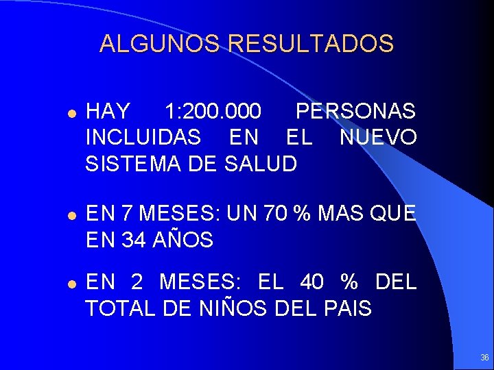 ALGUNOS RESULTADOS l l l HAY 1: 200. 000 PERSONAS INCLUIDAS EN EL NUEVO