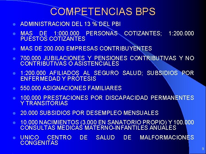 COMPETENCIAS BPS l ADMINISTRACION DEL 13 % DEL PBI l MAS DE 1: 000