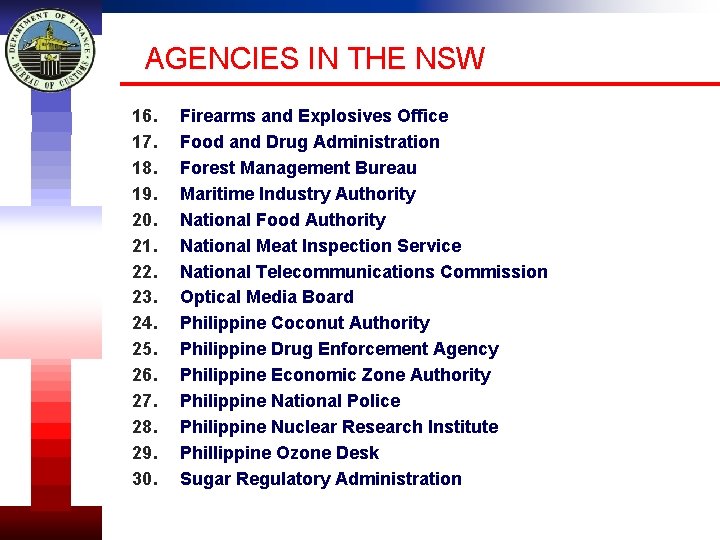 AGENCIES IN THE NSW 16. 17. 18. 19. 20. 21. 22. 23. 24. 25.