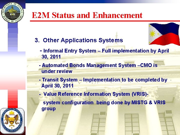 E 2 M Status and Enhancement 3. Other Applications Systems - Informal Entry System