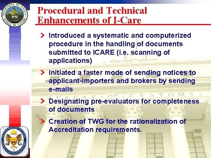 Procedural and Technical Enhancements of I-Care Introduced a systematic and computerized procedure in the