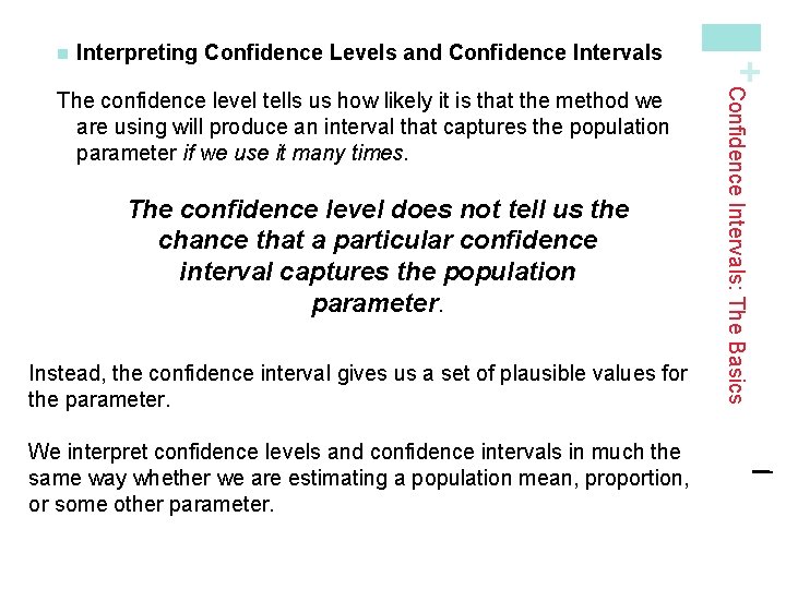 Interpreting Confidence Levels and Confidence Intervals The confidence level does not tell us the Interpreting Confidence Levels and Confidence Intervals The confidence level does not tell us the