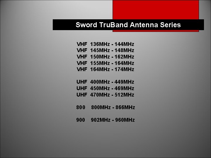 Sword Tru. Band Antenna Series VHF VHF VHF 136 MHz - 144 MHz 145