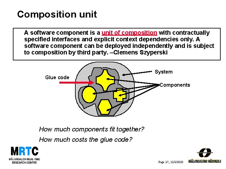 Composition unit A software component is a unit of composition with contractually specified interfaces