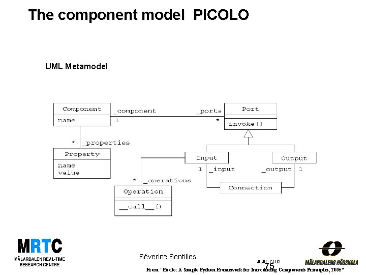 The component model PICOLO UML Metamodel Séverine Sentilles 2020 -12 -02 75 From “Picolo: