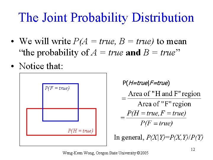 The Joint Probability Distribution • We will write P(A = true, B = true)