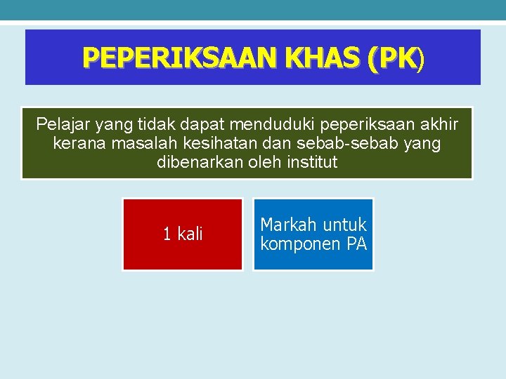 PEPERIKSAAN KHAS (PK) (PK Pelajar yang tidak dapat menduduki peperiksaan akhir kerana masalah kesihatan