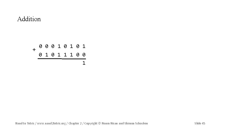 Addition 0 0 0 1 0 1 + 0 1 1 1 0 0