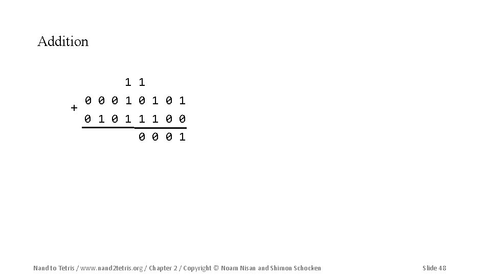 Addition 1 1 0 0 0 1 0 1 + 0 1 1 1