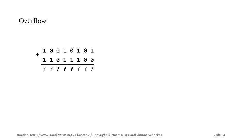 Overflow 1 0 0 1 0 1 + 1 1 0 1 1 1