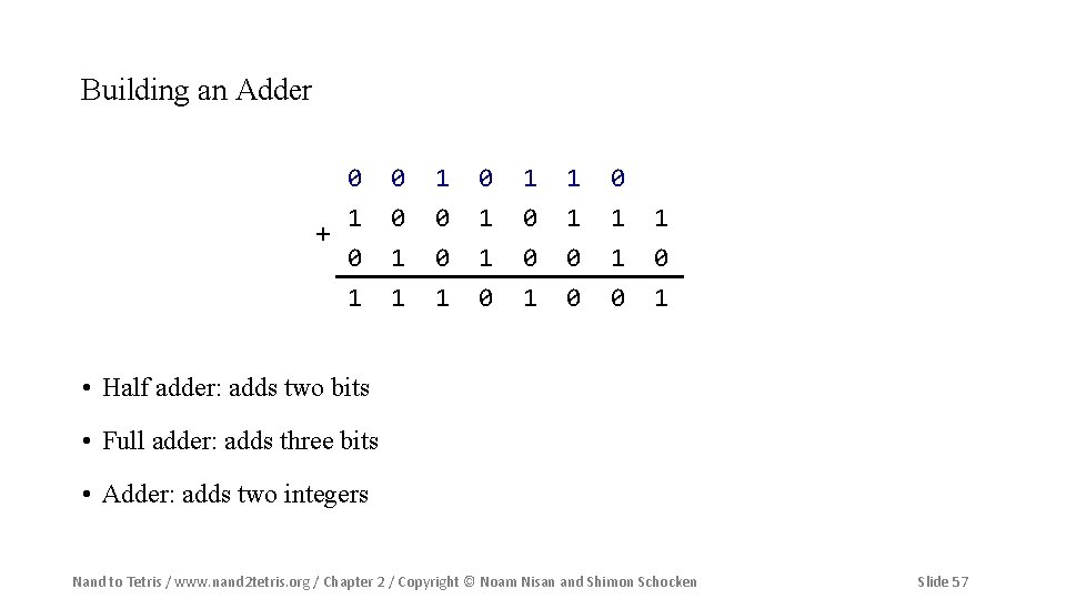 Building an Adder 0 1 + 0 1 0 0 1 1 0 0