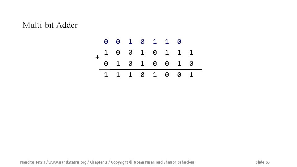 Multi-bit Adder 0 1 + 0 1 0 0 1 1 0 0 1