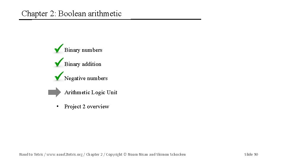Chapter 2: Boolean arithmetic • Binary numbers • Binary addition • Negative numbers •