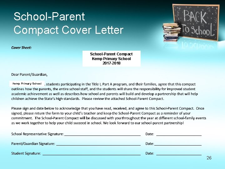School-Parent Compact Cover Letter School-Parent Compact Kemp Primary School 2017 -2018 Kemp Primary School