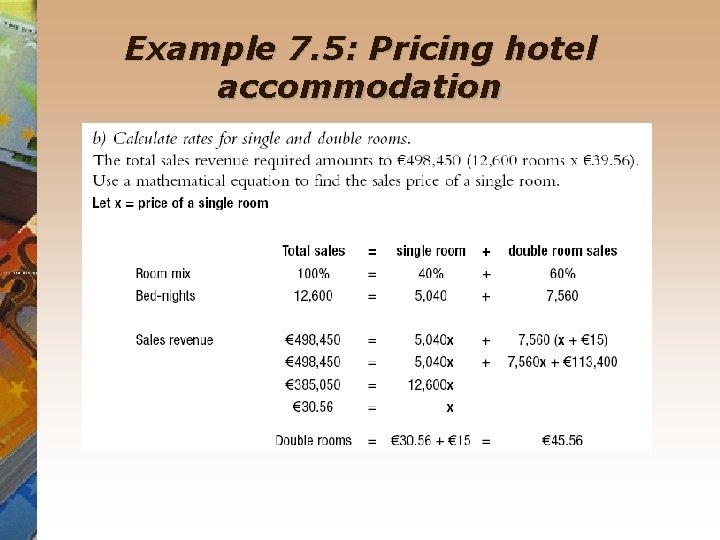 Example 7. 5: Pricing hotel accommodation 