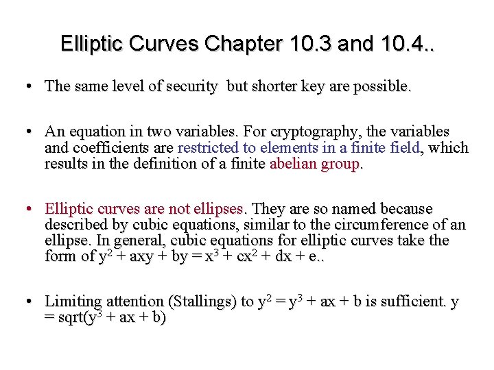 Elliptic Curves Chapter 10. 3 and 10. 4. . • The same level of