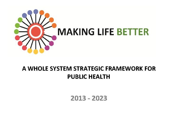 A WHOLE SYSTEM STRATEGIC FRAMEWORK FOR PUBLIC HEALTH 2013 - 2023 