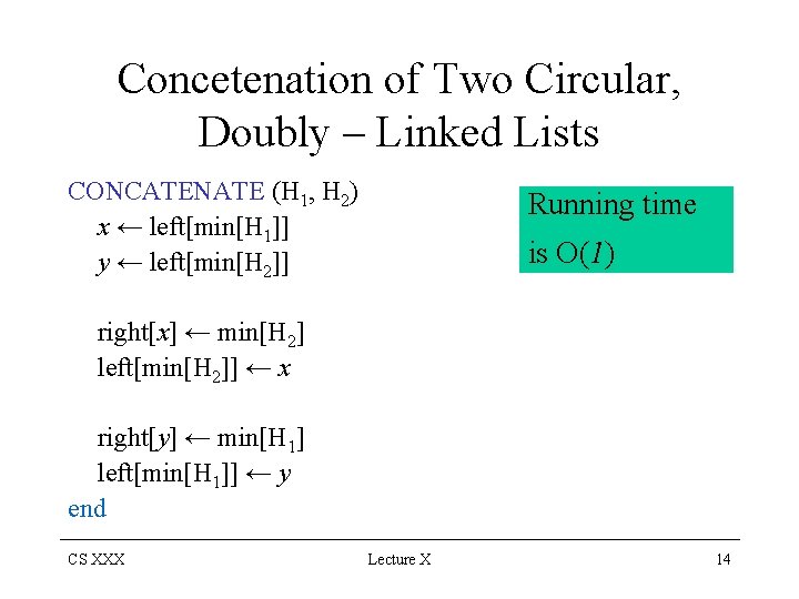 Concetenation of Two Circular, Doubly – Linked Lists CONCATENATE (H 1, H 2) x
